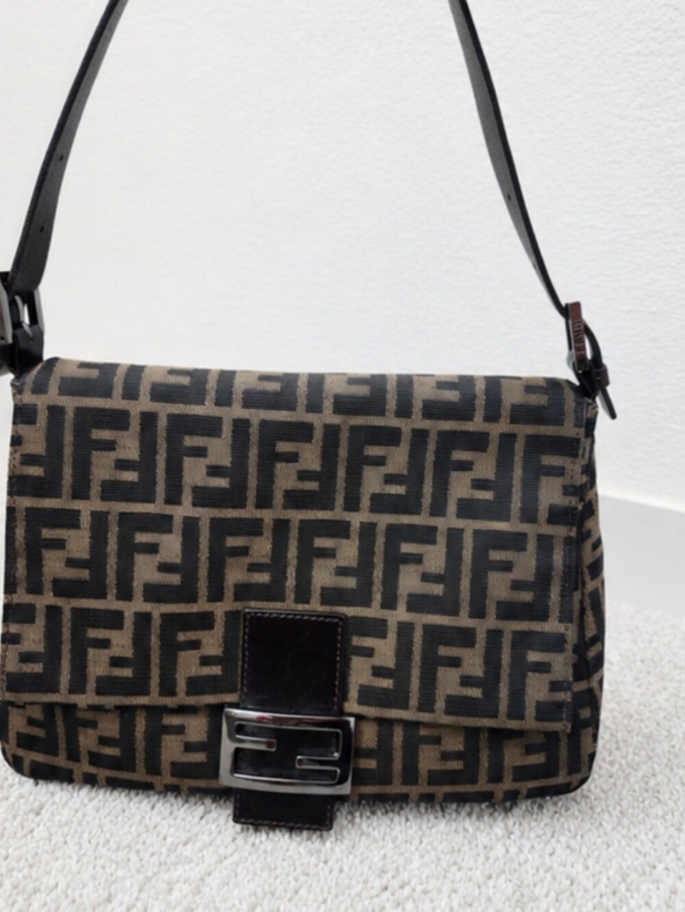 Fendi Zucca Shoulder Bag in Brown and Black Vintage EXCELLENT NEW Condition